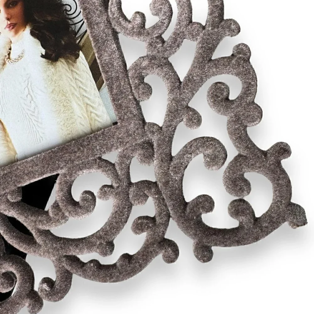 Grey Velvet Scroll Flourish Ornate Decorative Rectangular Picture Photo Frame